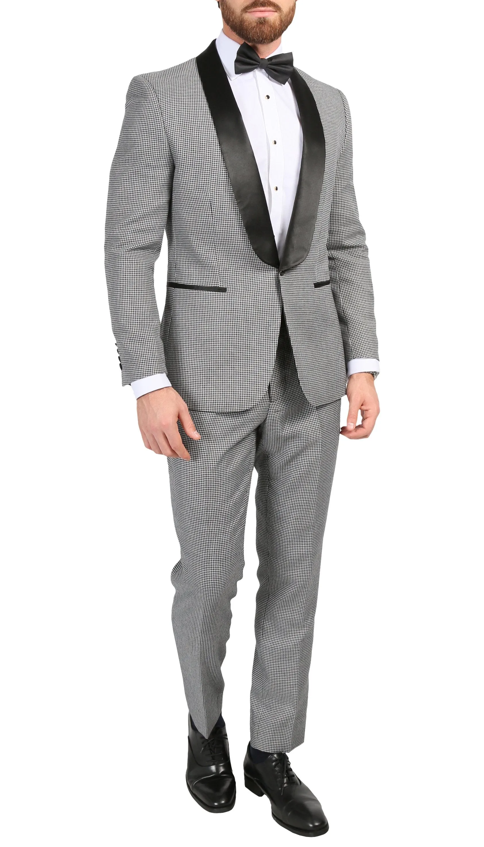 Men's Hilton Skinny Slim Fit Houndstooth Shawl Lapel 2pc Tuxedo