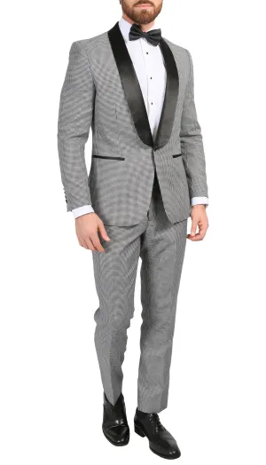 Men's Hilton Skinny Slim Fit Houndstooth Shawl Lapel 2pc Tuxedo