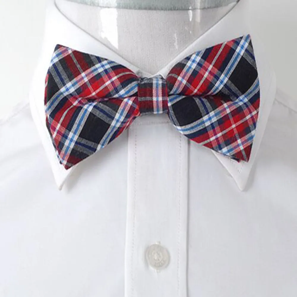 Men's Red Blue and Black Plaid Silk Pre-Tied Bow Tie