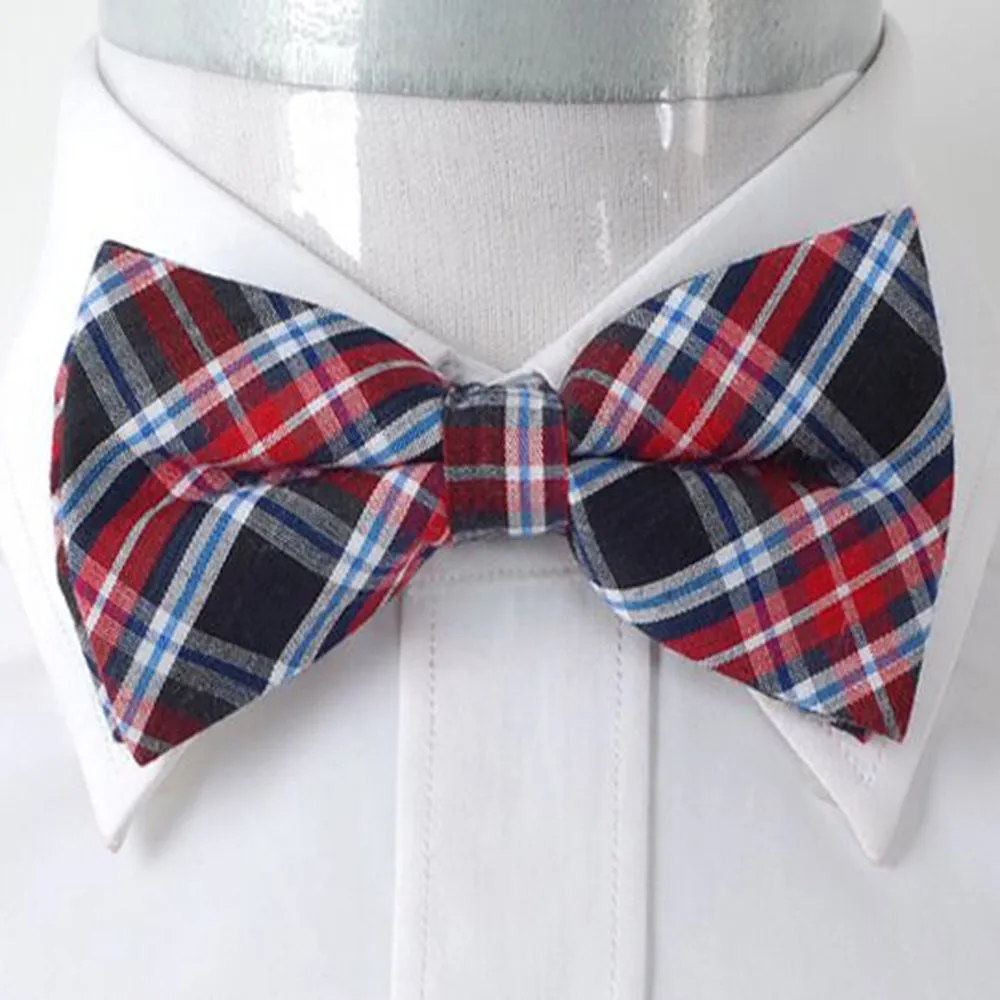 Men's Red Blue and Black Plaid Silk Pre-Tied Bow Tie