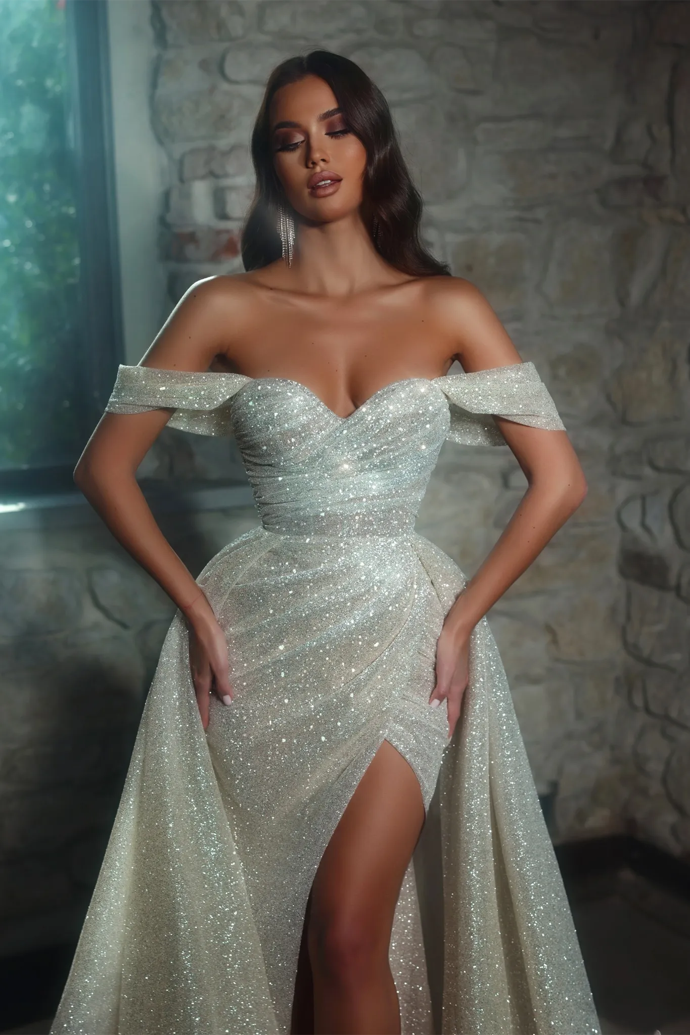 Mermaid Sweetheart Off-the-shoulder High Split Floor-length Sleeveless Prom Dress