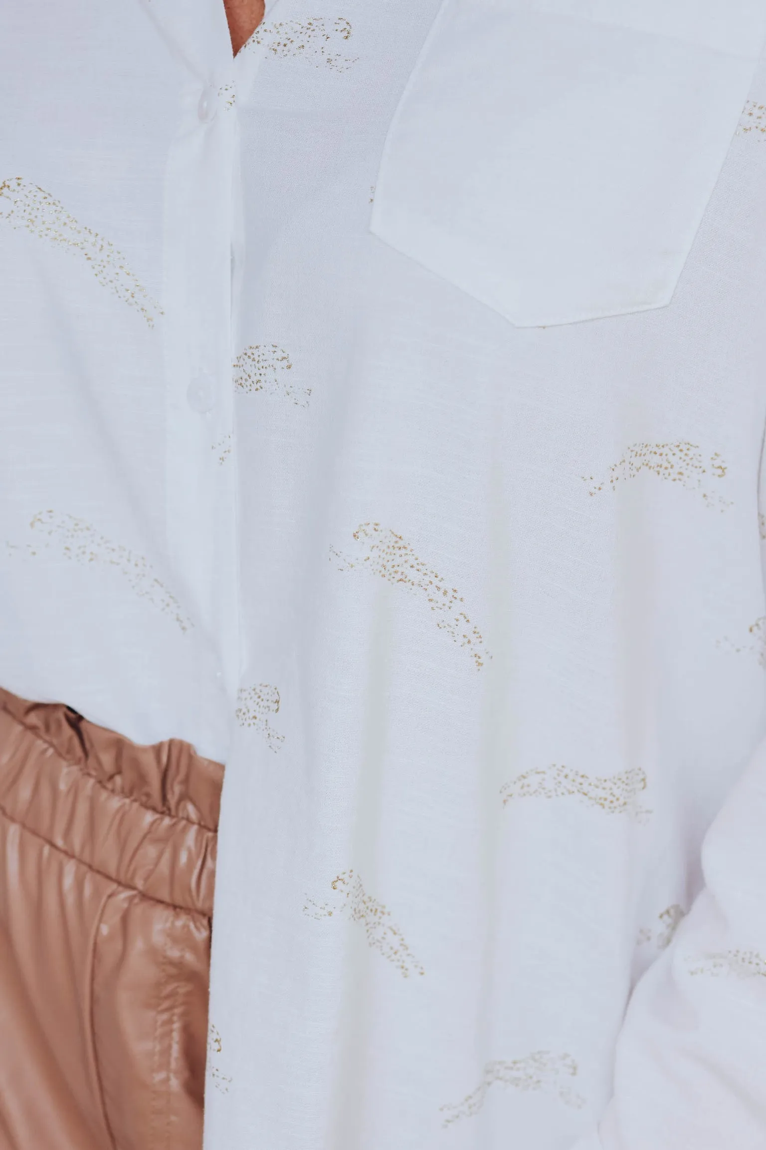 Metallic Jaguar Print Linen Top