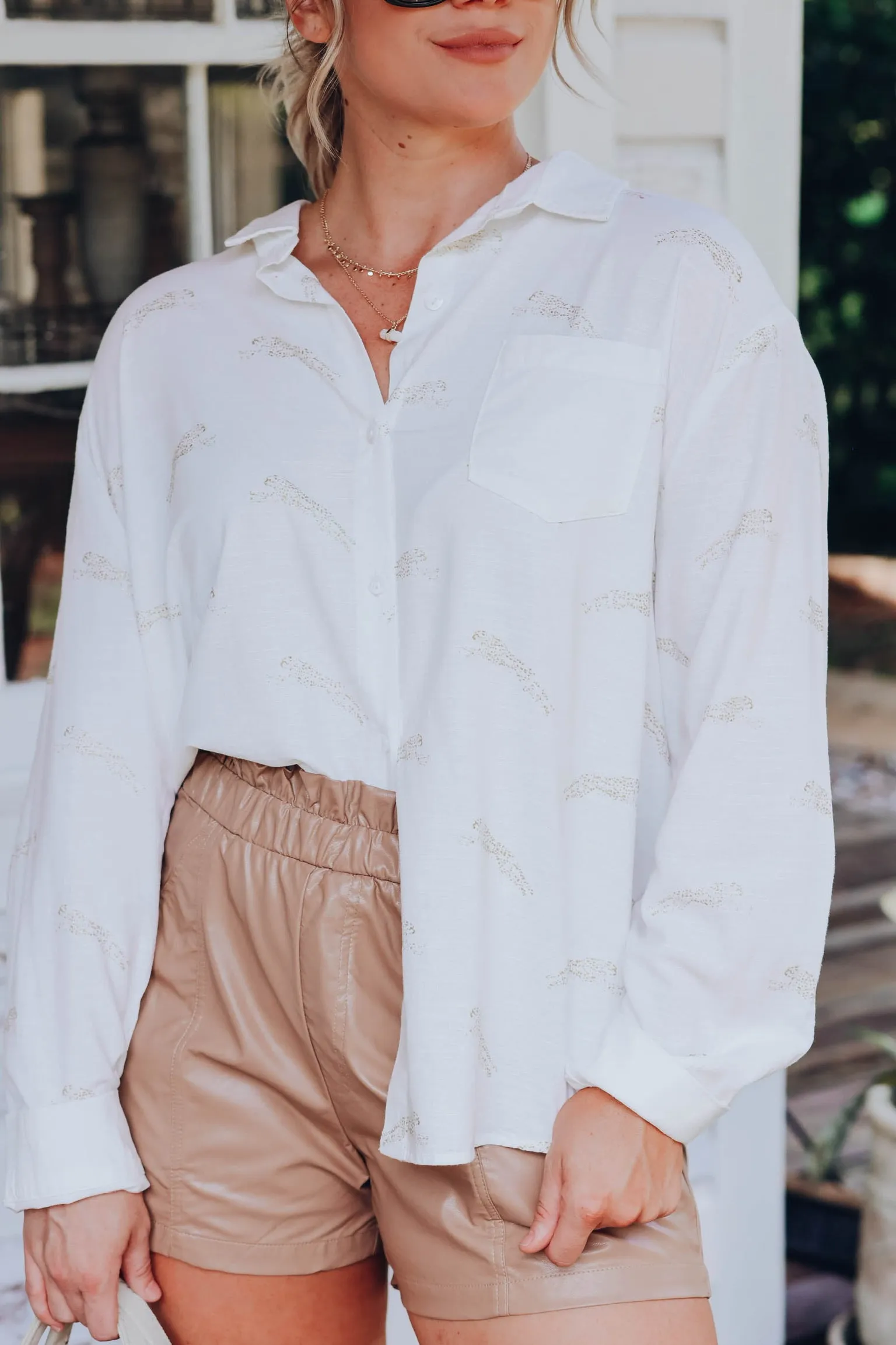 Metallic Jaguar Print Linen Top