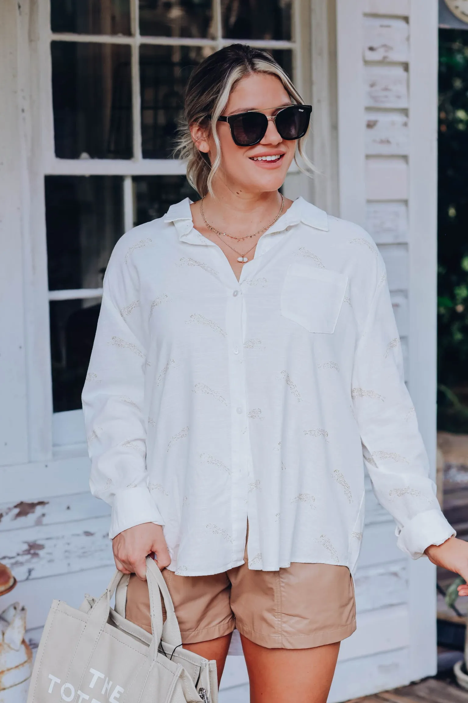 Metallic Jaguar Print Linen Top