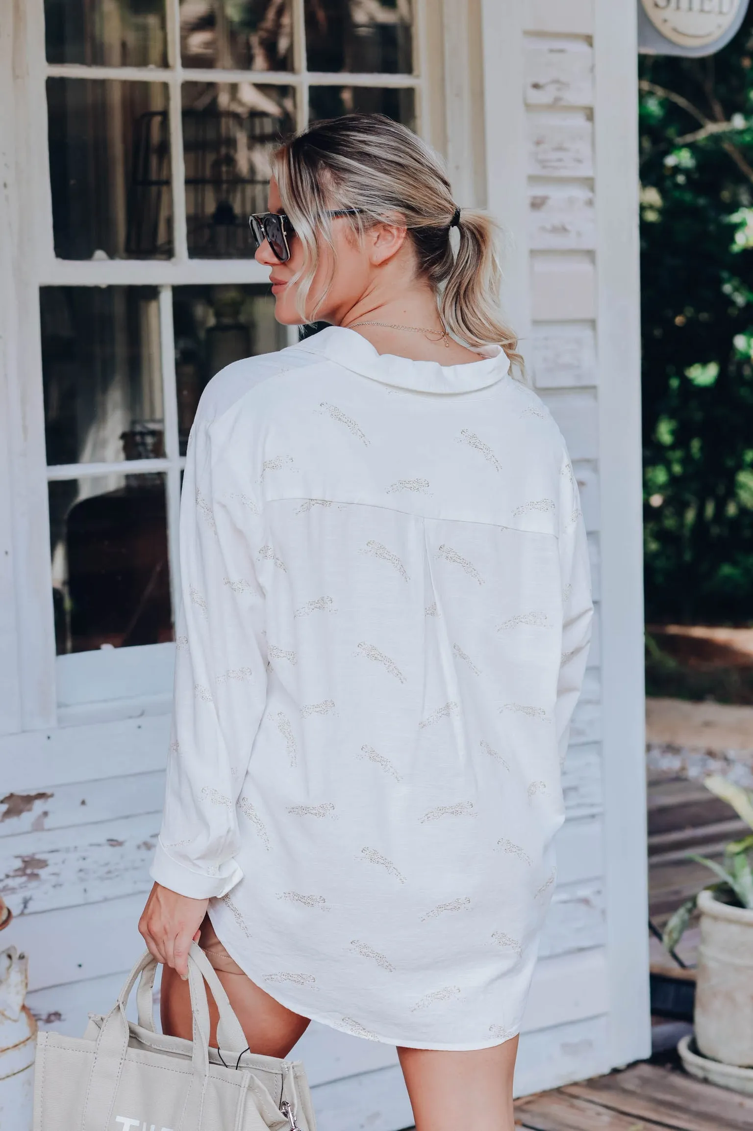 Metallic Jaguar Print Linen Top