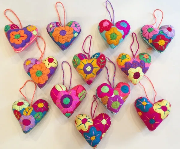 Mexican Hand Embroidered Hearts