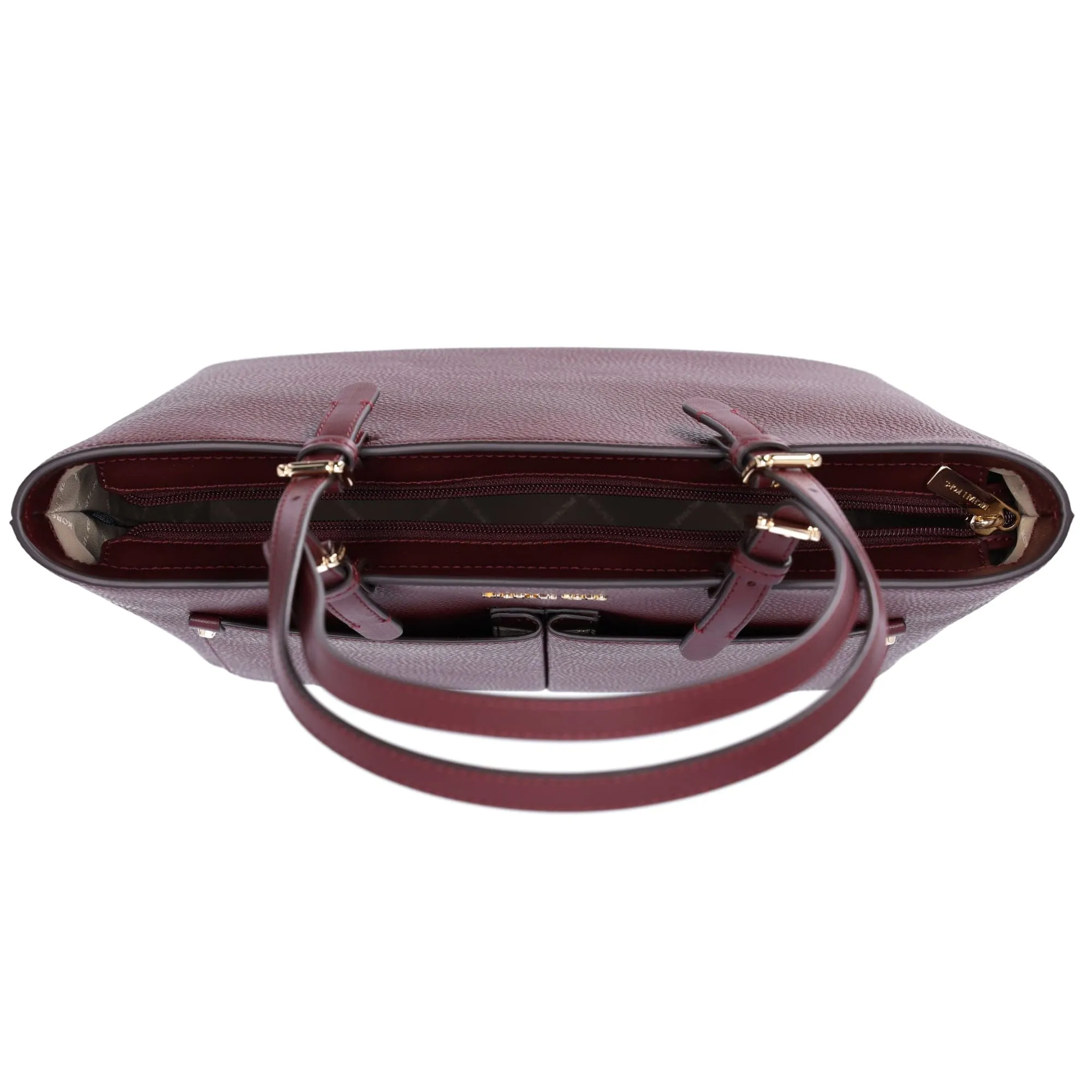 Michael Kors Jet Set Travel Medium Double Pocket Tote Oxblood Vegan Leather