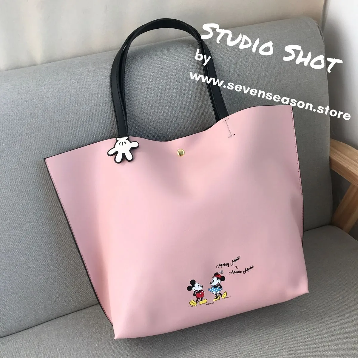 Mickey Mouse and Minnie Mouse Pink Tote Bag