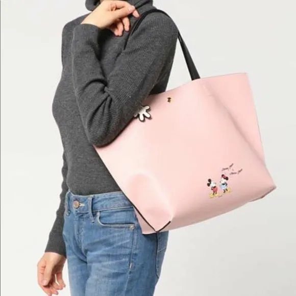 Mickey Mouse and Minnie Mouse Pink Tote Bag