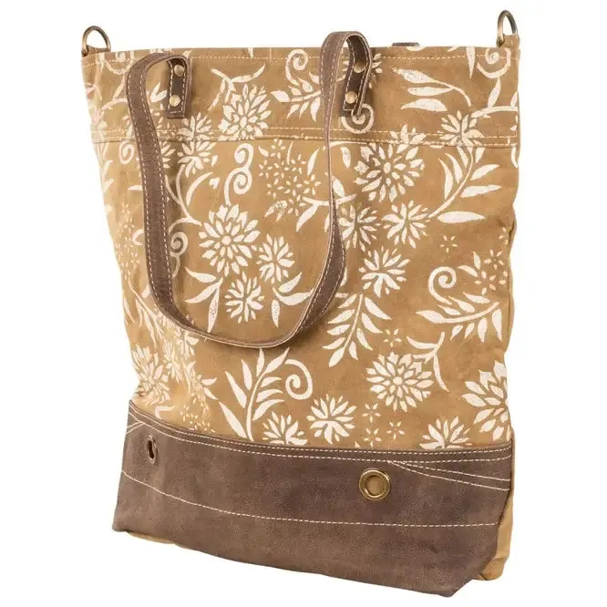 Millie Floral Print Recycled Military Canvas and Leather Tote