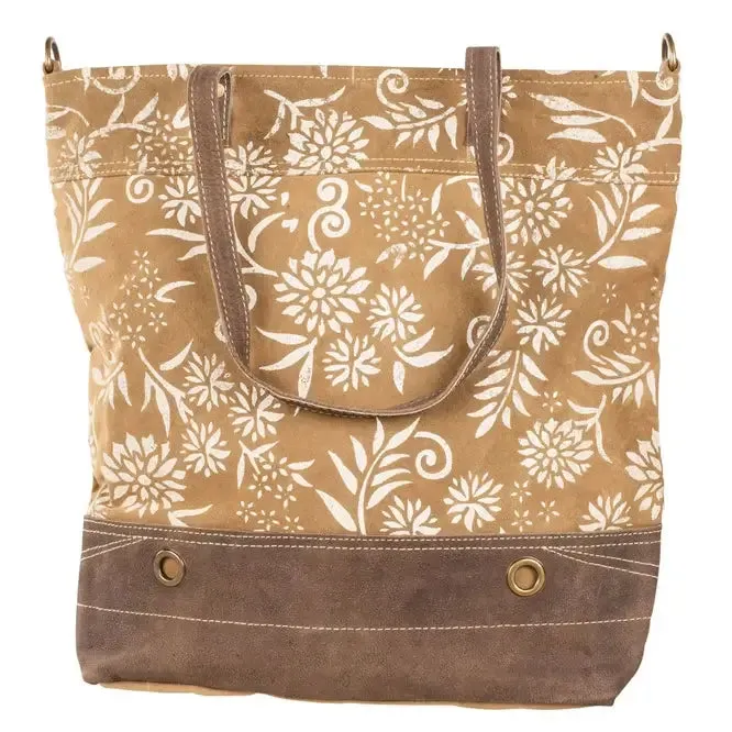 Millie Floral Print Recycled Military Canvas and Leather Tote