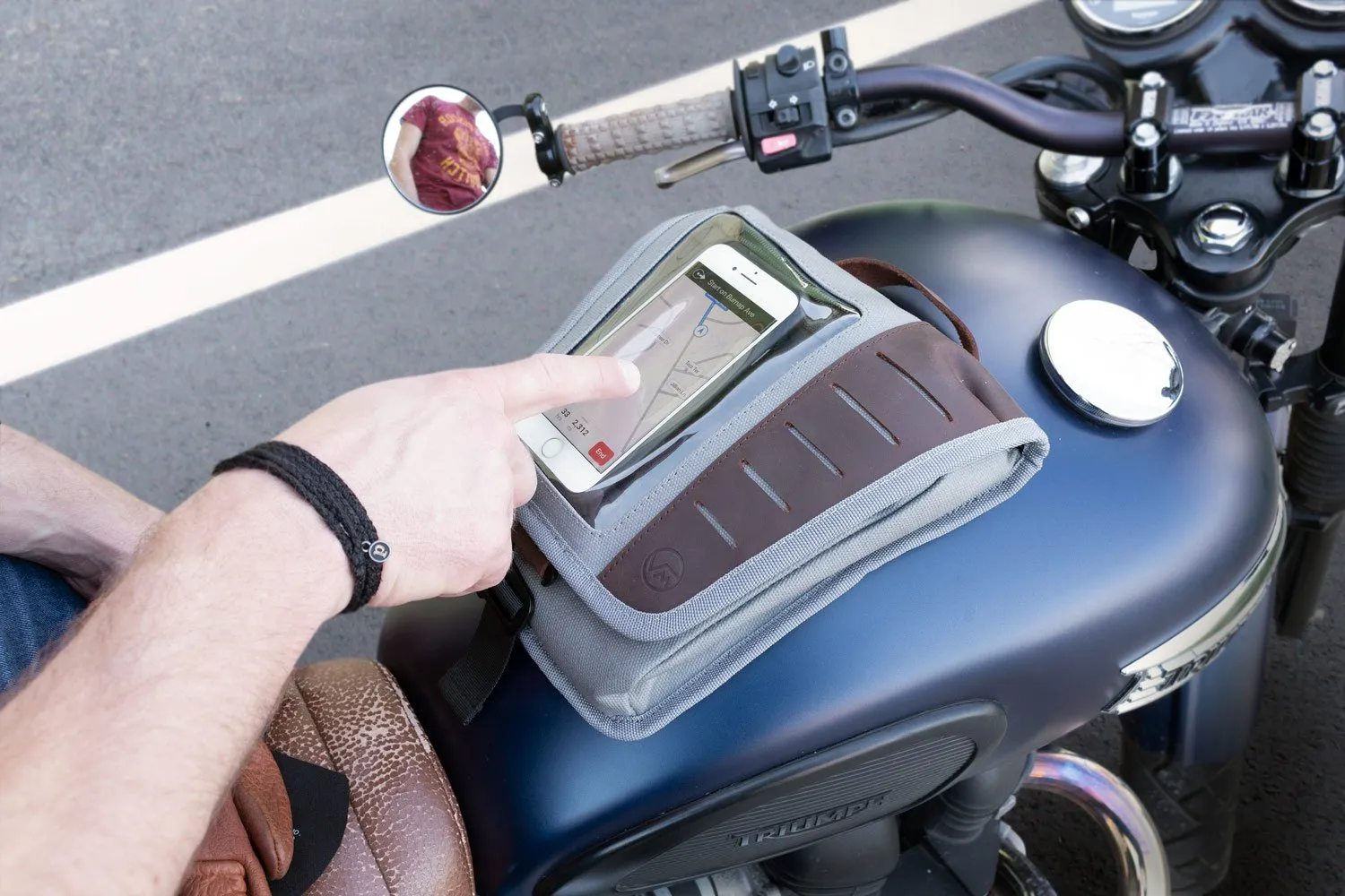 Mini Tank Bag With Phone Window, Magnetic Mounting System, Multiple Compartments And Leather Finish