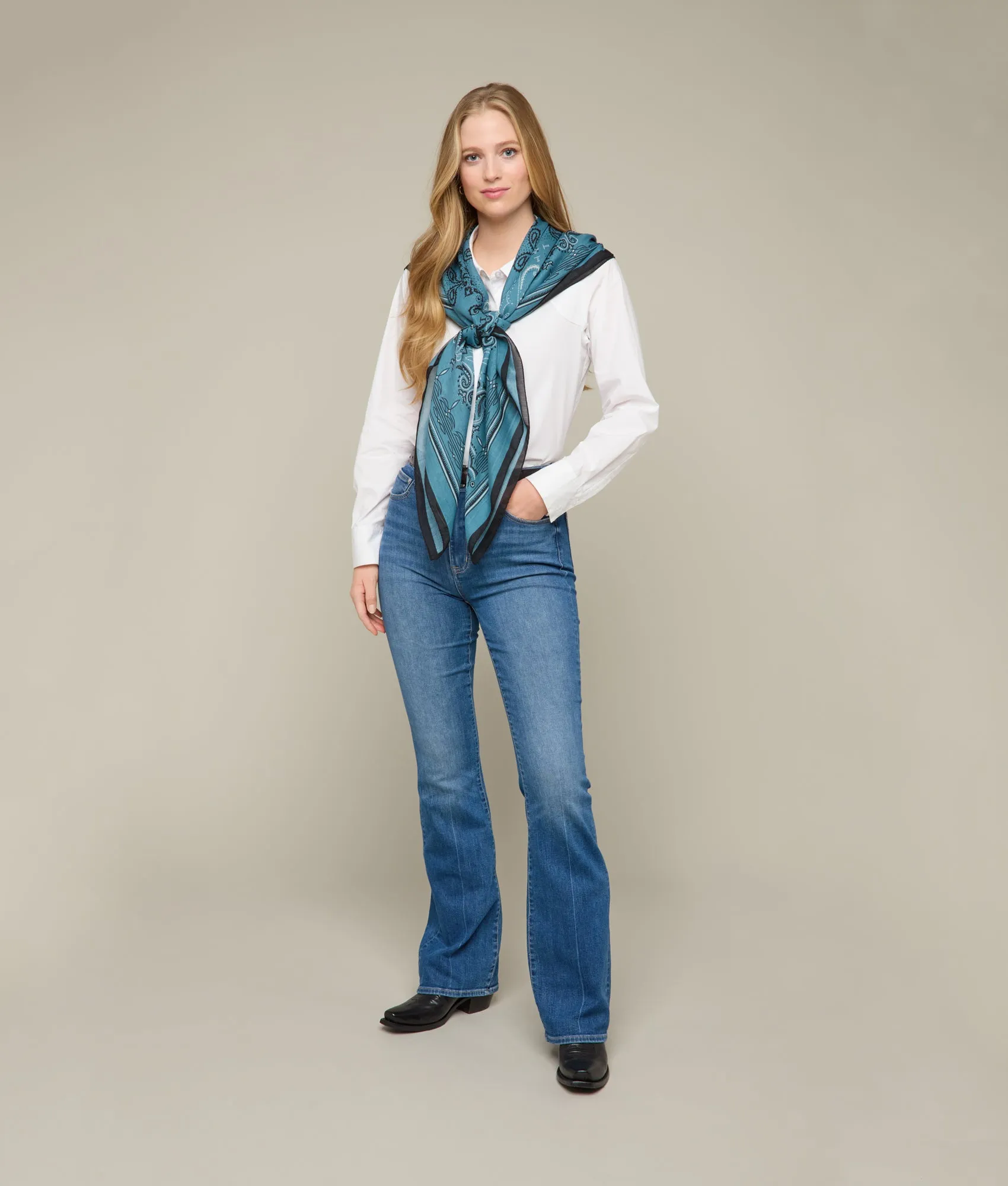 Mirrored L Silk Wool Scarf :: Blue