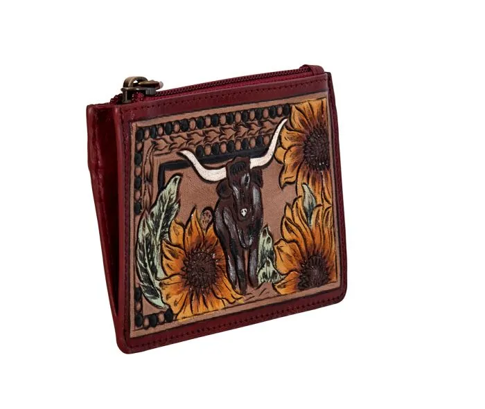 Myra Bag Where Longhorns Graze Hand-tooled Card Holder