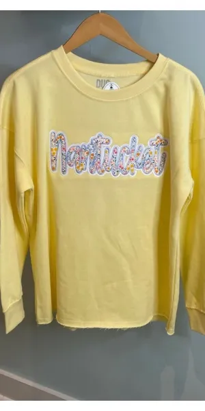 Nantucket Floral Applique Sweatshirt in Butter