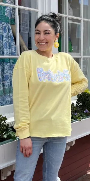 Nantucket Floral Applique Sweatshirt in Butter