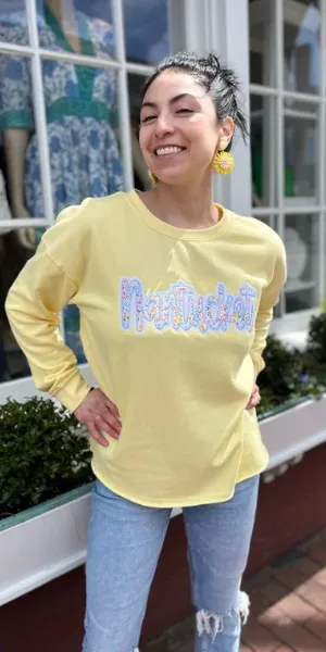 Nantucket Floral Applique Sweatshirt in Butter