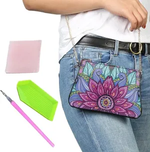 New DIY Painting Handbag, 5D Rhinestone Painting Purse - Flower Cross-Body Handbag Painting by Number Arts Handmade Craft Make-up Shoulder Bag Zipper Bag