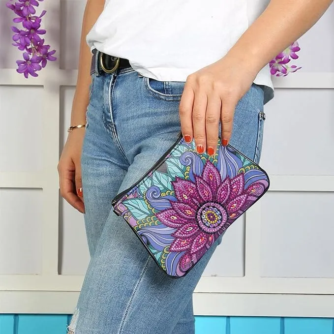 New DIY Painting Handbag, 5D Rhinestone Painting Purse - Flower Cross-Body Handbag Painting by Number Arts Handmade Craft Make-up Shoulder Bag Zipper Bag