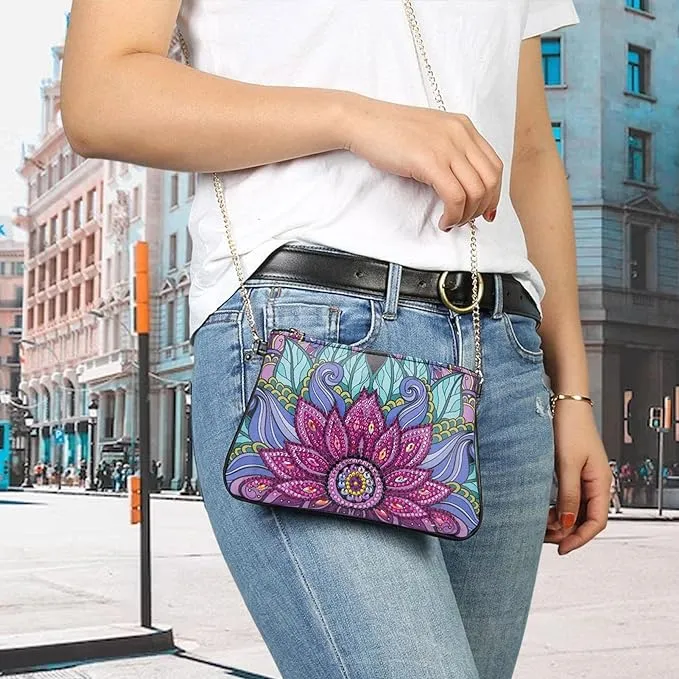 New DIY Painting Handbag, 5D Rhinestone Painting Purse - Flower Cross-Body Handbag Painting by Number Arts Handmade Craft Make-up Shoulder Bag Zipper Bag