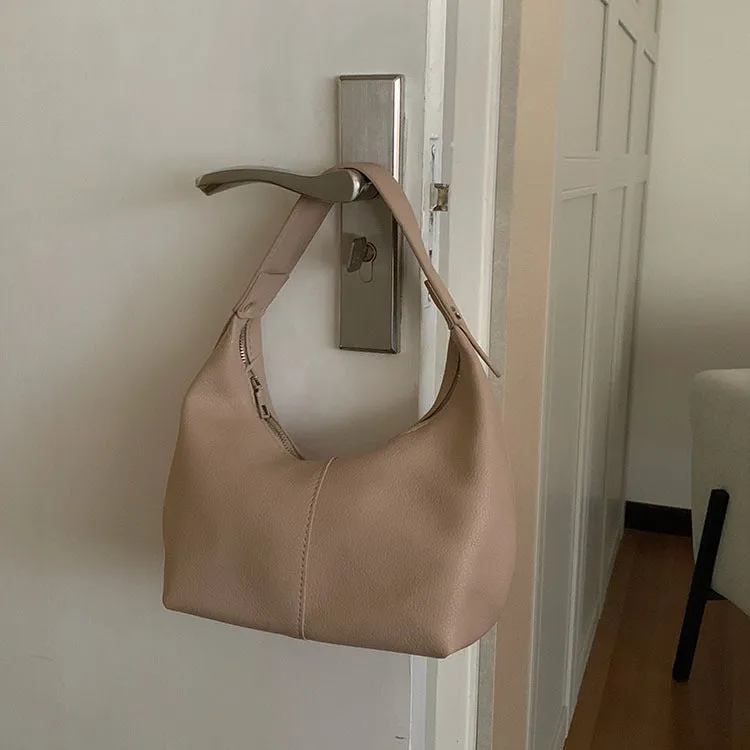 New Women's Versatile Handbag Contrast Color, Minimalist PU Soft Leather Dumpling Shoulder Bag C-240529-11
