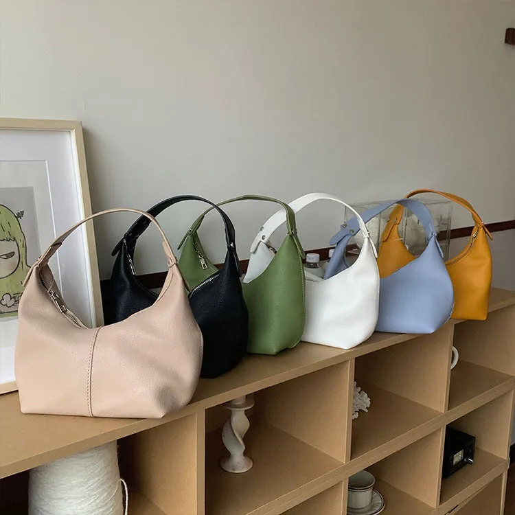 New Women's Versatile Handbag Contrast Color, Minimalist PU Soft Leather Dumpling Shoulder Bag C-240529-11