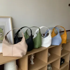 New Women's Versatile Handbag Contrast Color, Minimalist PU Soft Leather Dumpling Shoulder Bag C-240529-11