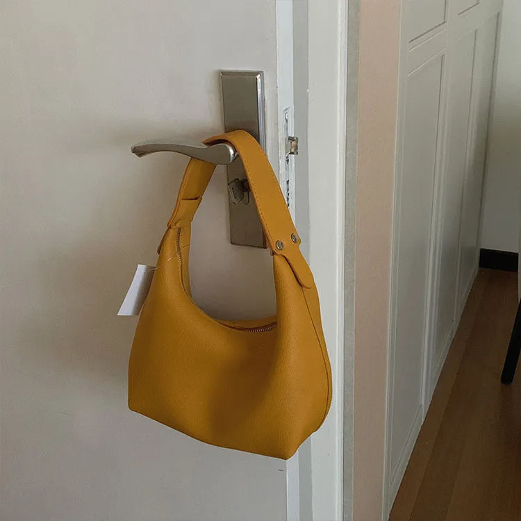 New Women's Versatile Handbag Contrast Color, Minimalist PU Soft Leather Dumpling Shoulder Bag C-240529-11