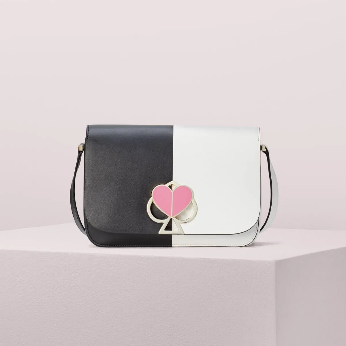 Nicola Bicolor Twistlock Medium Black and Optic White Shoulder Bag