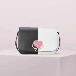 Nicola Bicolor Twistlock Medium Black and Optic White Shoulder Bag
