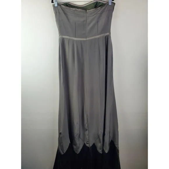 NICOLE MILLER Collection 10 Medium 100% Silk Maxi Gown Dress Formal Long Olive