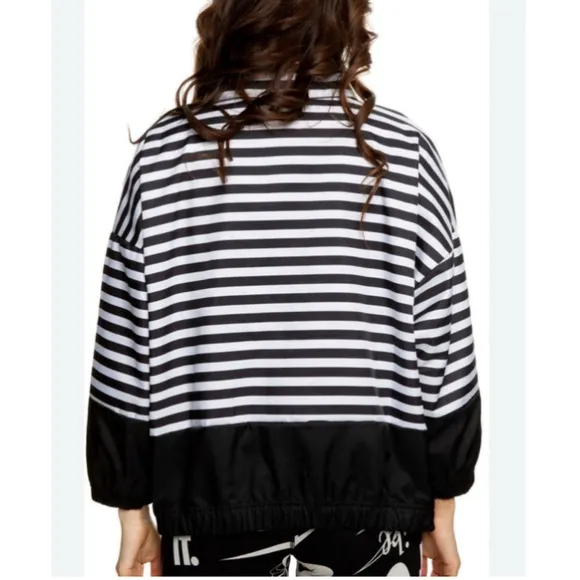 Nike Womens Black WhiteStripe Full Zip Jacket Windbreaker Gold Swoosh L