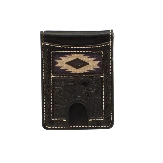 Nocona Bifold Money Clip Wallet Southwestern Buck Lacing Black
