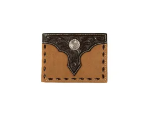 Nocona Mens Bifold Style Wallet Floral Overlay Roughout Tan