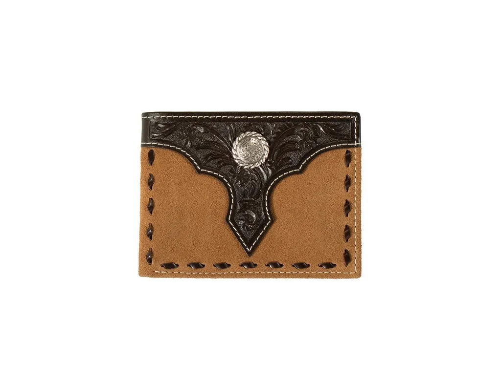 Nocona Mens Bifold Style Wallet Floral Overlay Roughout Tan