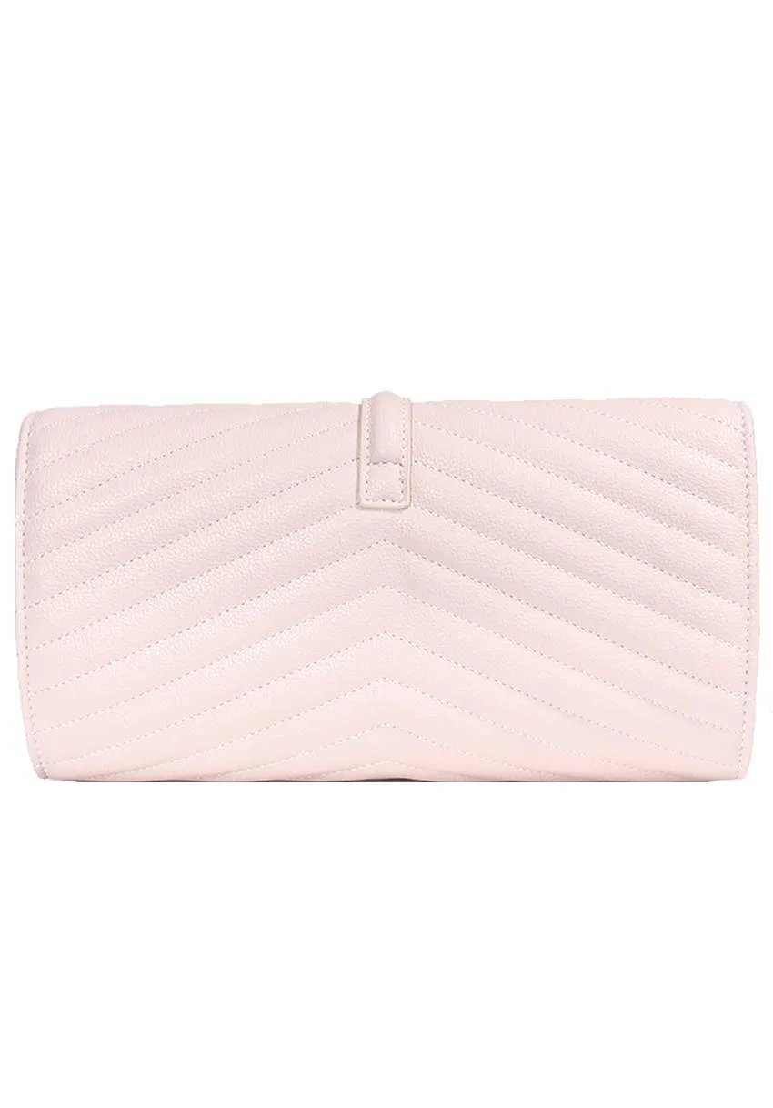 Nude Quilted Gold Tassel Clutch Bag