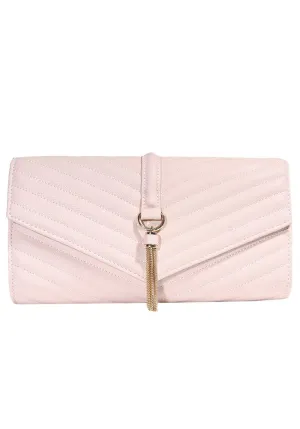 Nude Quilted Gold Tassel Clutch Bag