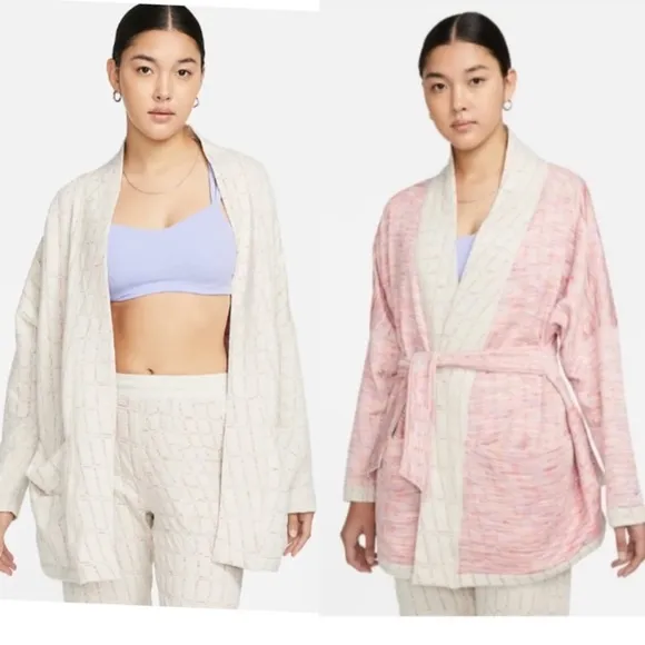 NWT Yoga Therma-FIT Luxe Reversible Sweater Cardigan Coat Pink White 2X