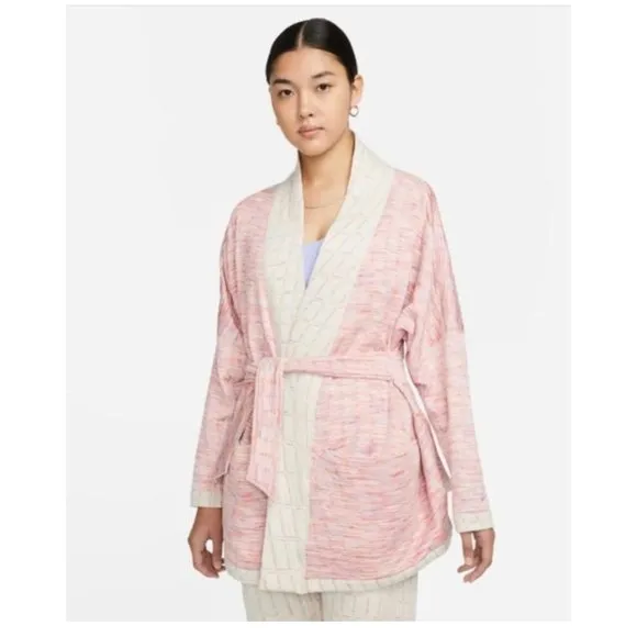 NWT Yoga Therma-FIT Luxe Reversible Sweater Cardigan Coat Pink White 2X