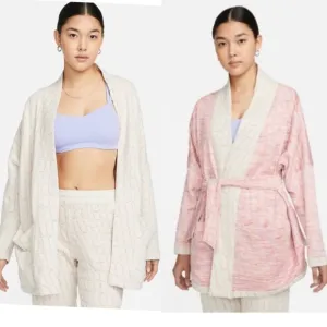 NWT Yoga Therma-FIT Luxe Reversible Sweater Cardigan Coat Pink White 2X
