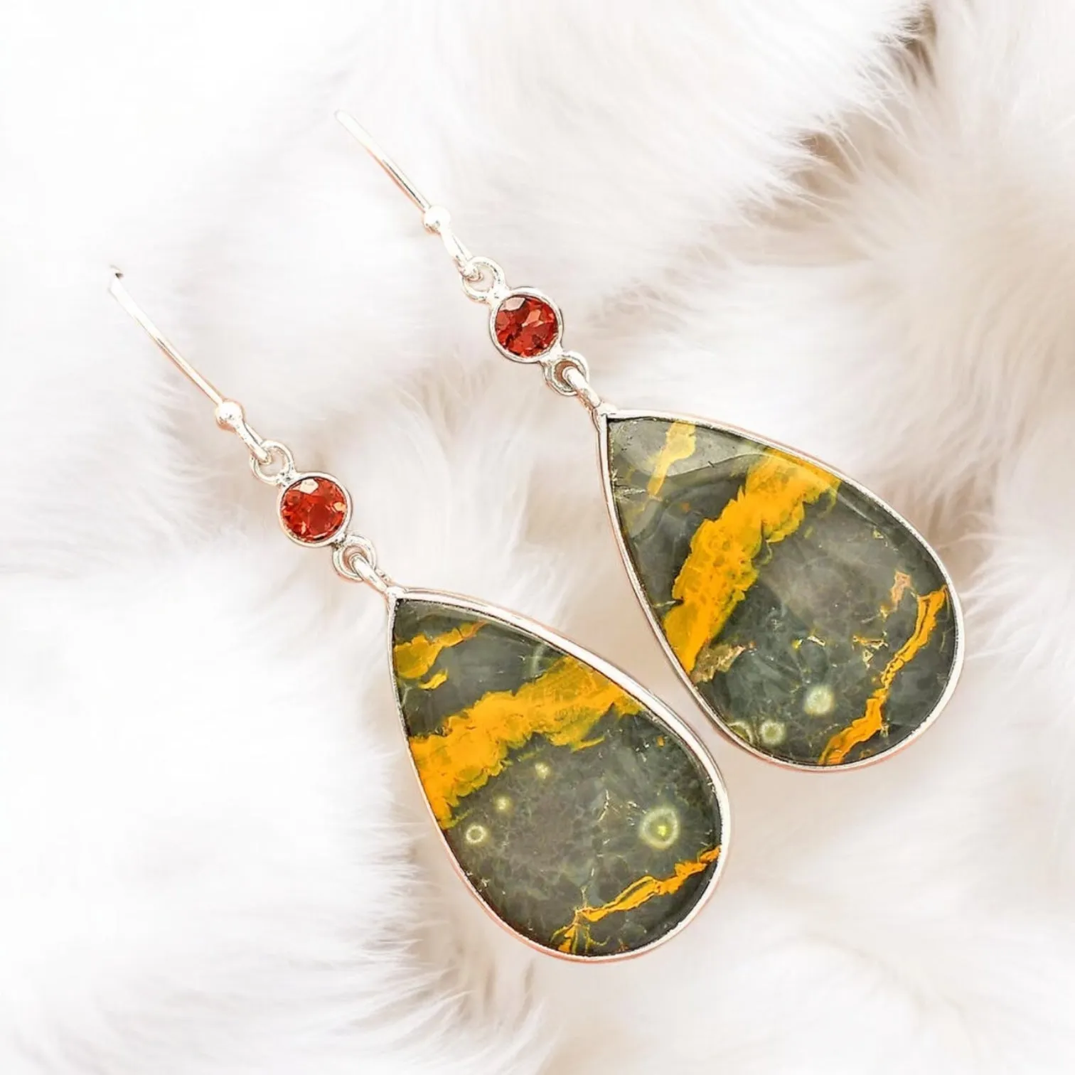Ocean Jasper Solid 925 Sterling Silver Earrings