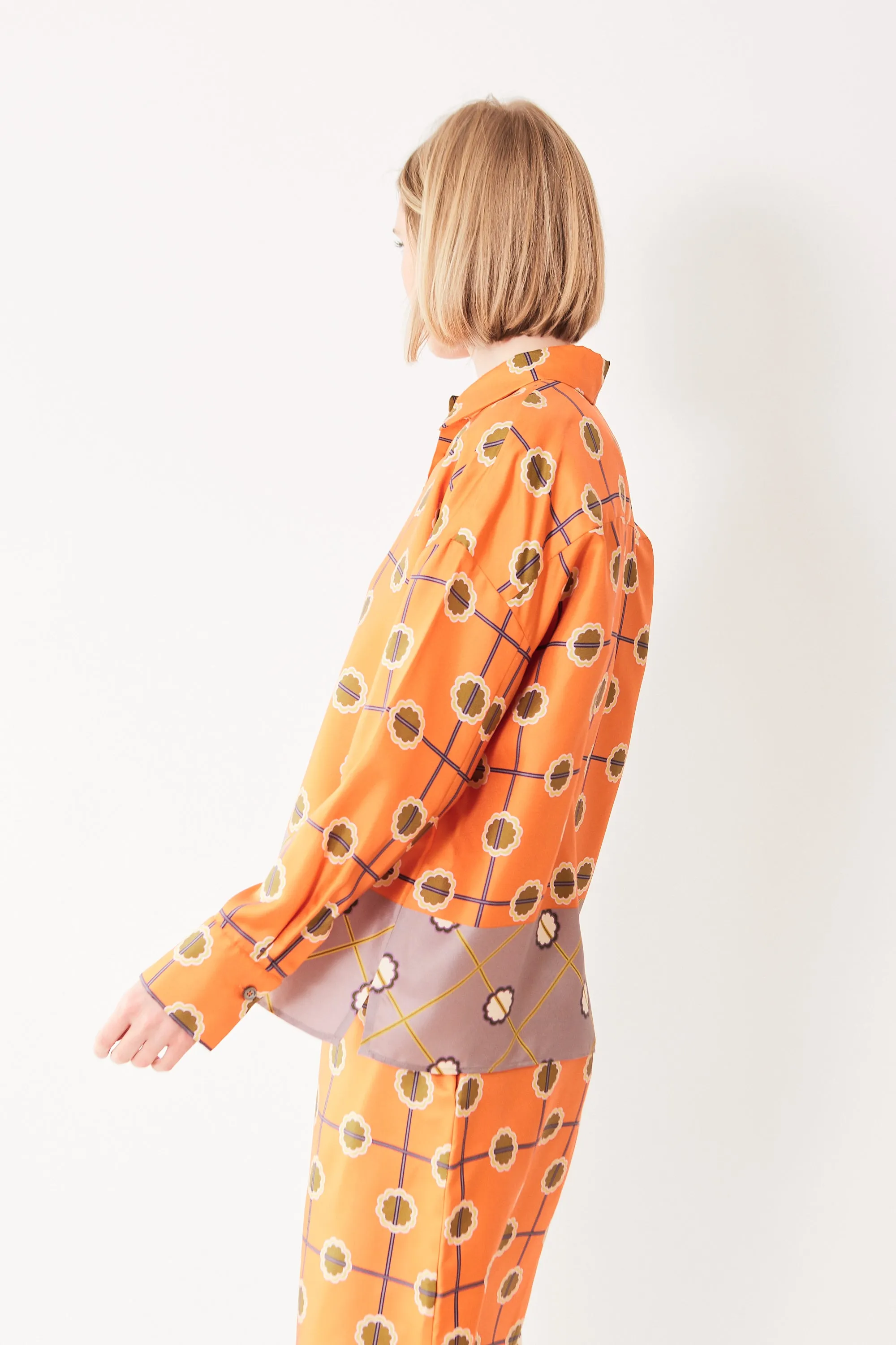 Odeeh Silk Abstract Trellis Motif Blouse