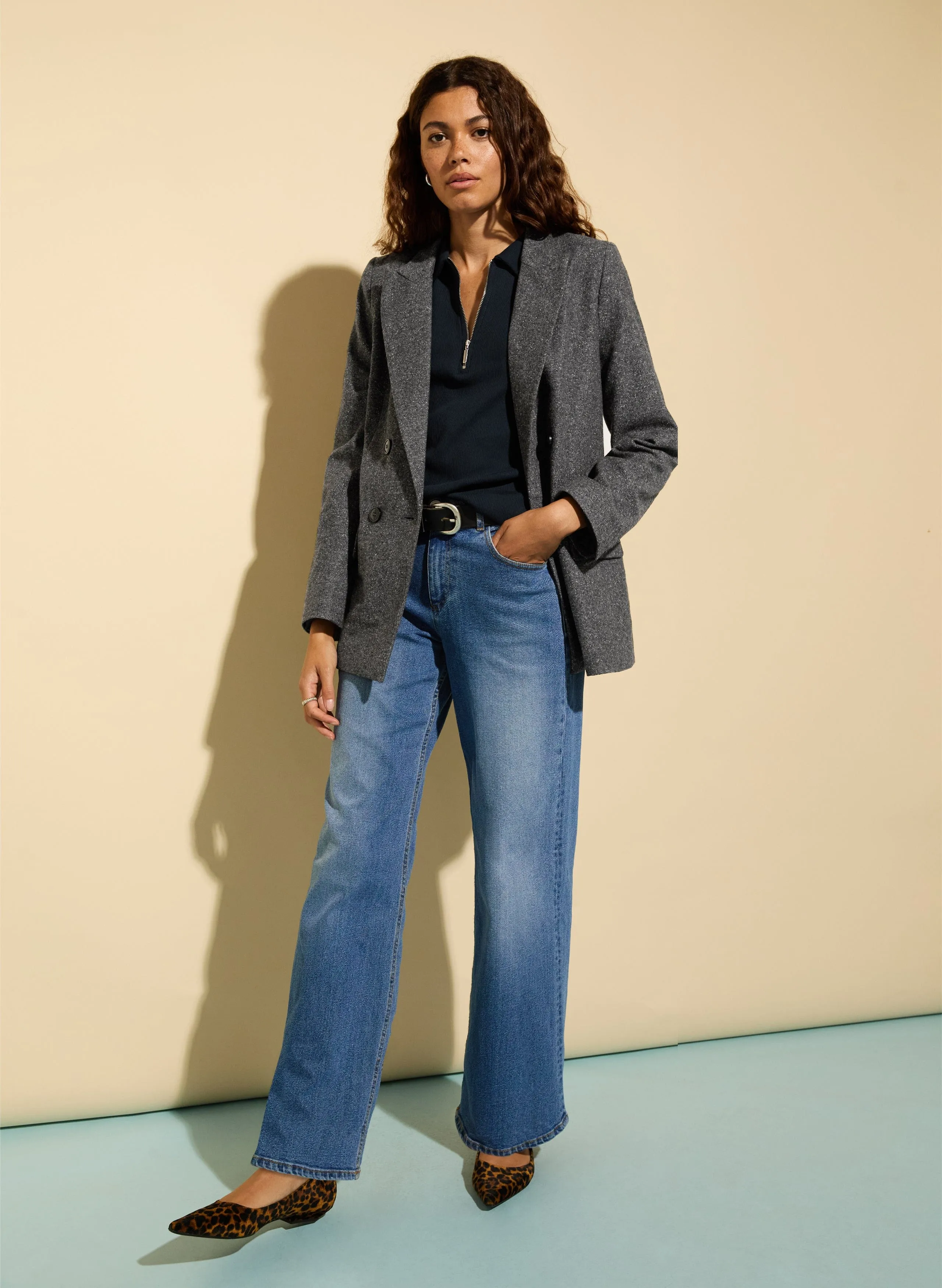 Organic Cotton Zip Collar Top | Classic Navy