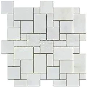 Oriental White (Eastern White) Marble Mini-Versailles Pattern Mosaic Tile, Polished