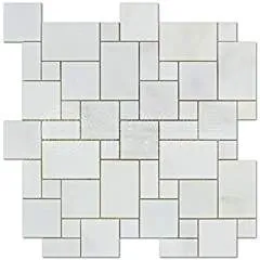 Oriental White (Eastern White) Marble Mini-Versailles Pattern Mosaic Tile, Polished
