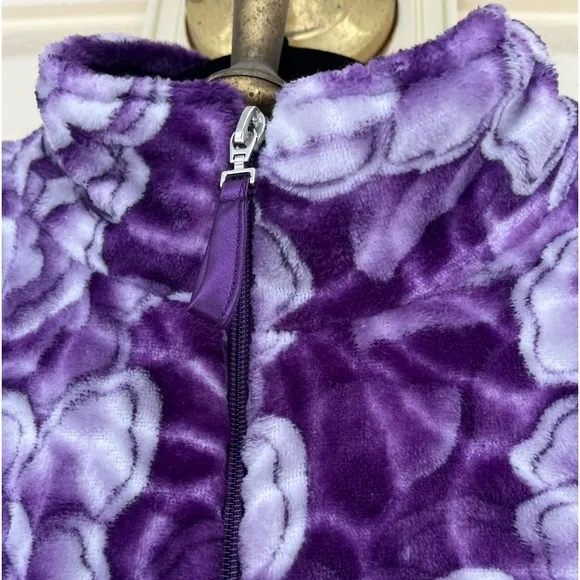 Oscar de la Renta violet/white plush robe, full front zipper, side pockets, XL