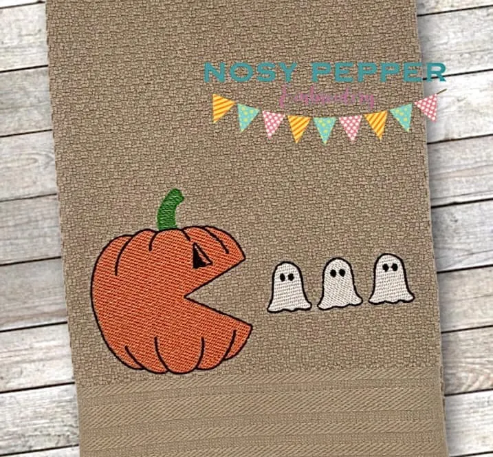 Pac Pumpkin machine embroidery design (4 sizes and 2 versions included) DIGITAL DOWNLOAD