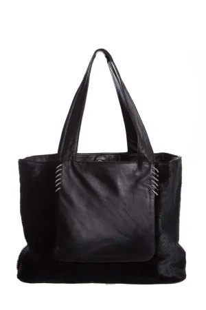 Paola Del Lungo Black Pony Hair & Leather Shoulder Bag