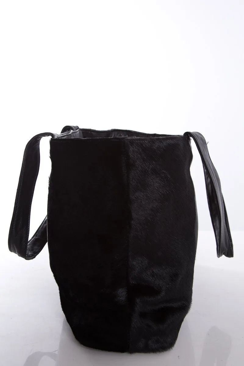 Paola Del Lungo Black Pony Hair & Leather Shoulder Bag