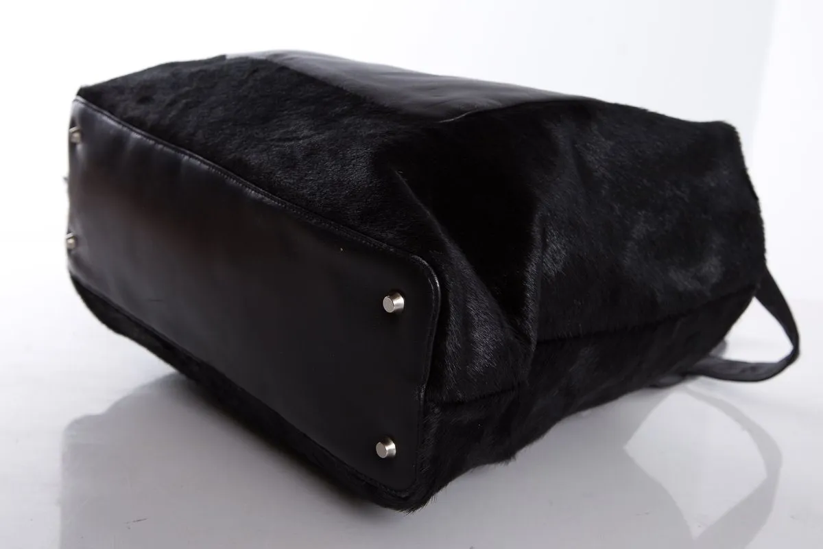 Paola Del Lungo Black Pony Hair & Leather Shoulder Bag
